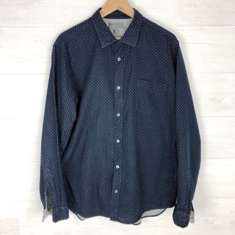 Vince Navy Blue Button Down Shirt Cotton XL